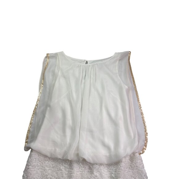 Cache Womens Blousen Sequin Dress Size 4 Sleeveless White Gold Party Knee Length - Picture 2 of 6